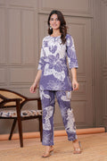 Lavender Floral Printed Viscose Rayon Co-ord Set for Women
