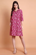 Pink Floral Printed Viscose Rayon A-Line Kurti for Women