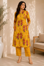 Mustard Floral Kurta Set