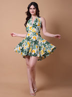 Green & Yellow Floral Mini Dress