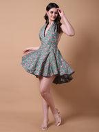 Floral Print Halter Mini Dress
