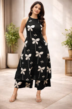 Black Printed Viscose Rayon Kurta Set for Women