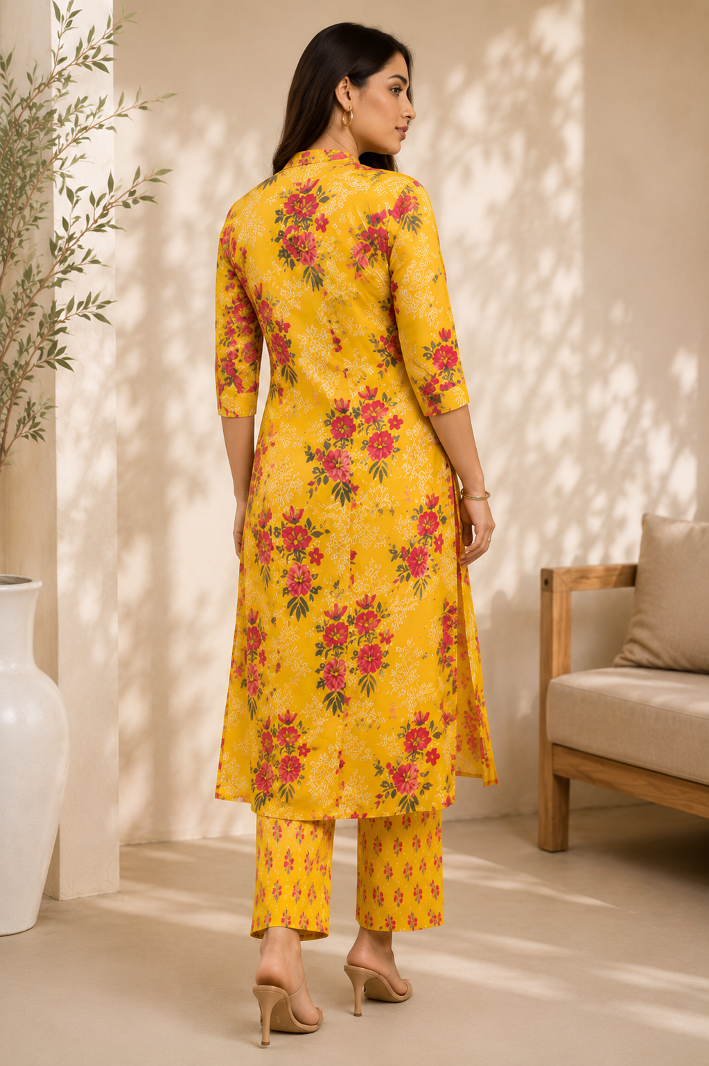 Mustard Floral Kurta Set