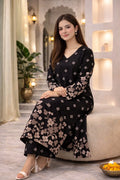 Elegant Black Floral Printed Viscose Rayon Kurta Set for Women