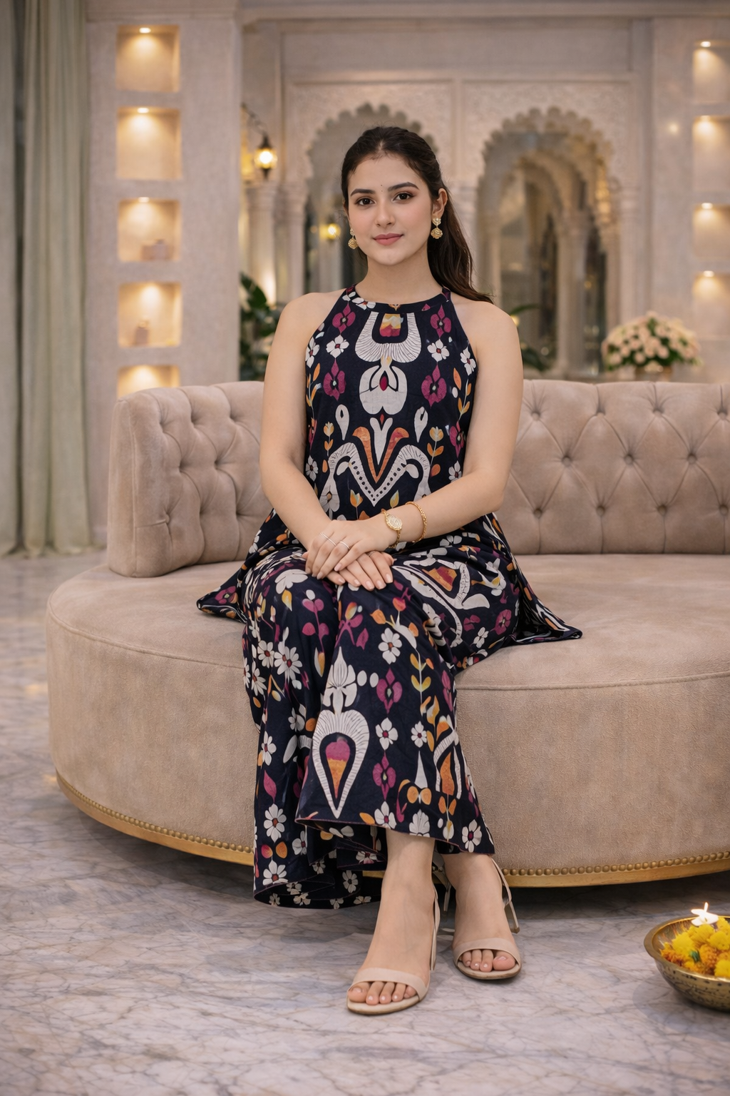 Printed Halter Kurta Pant Set
