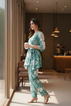 Green Floral Printed Cotton Co-ord Set for Women