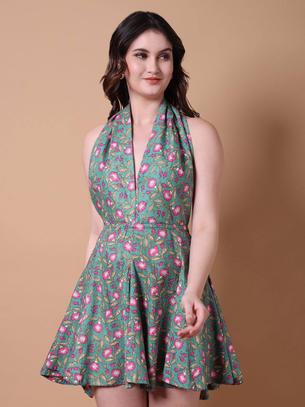 Floral Print Halter Mini Dress