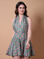 Floral Print Halter Mini Dress