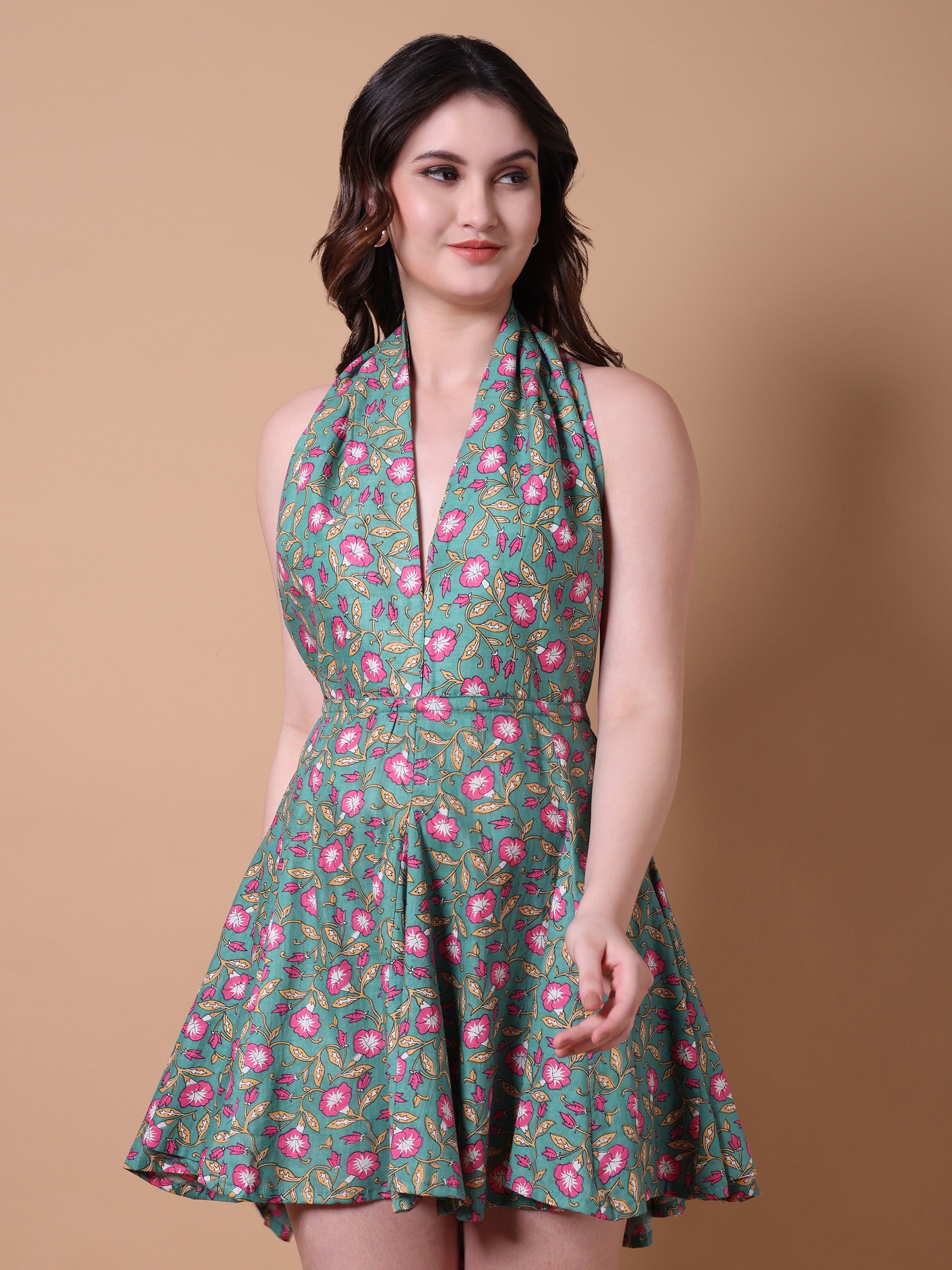 Floral Print Halter Mini Dress