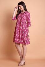 Pink Floral Printed Viscose Rayon A-Line Kurti for Women
