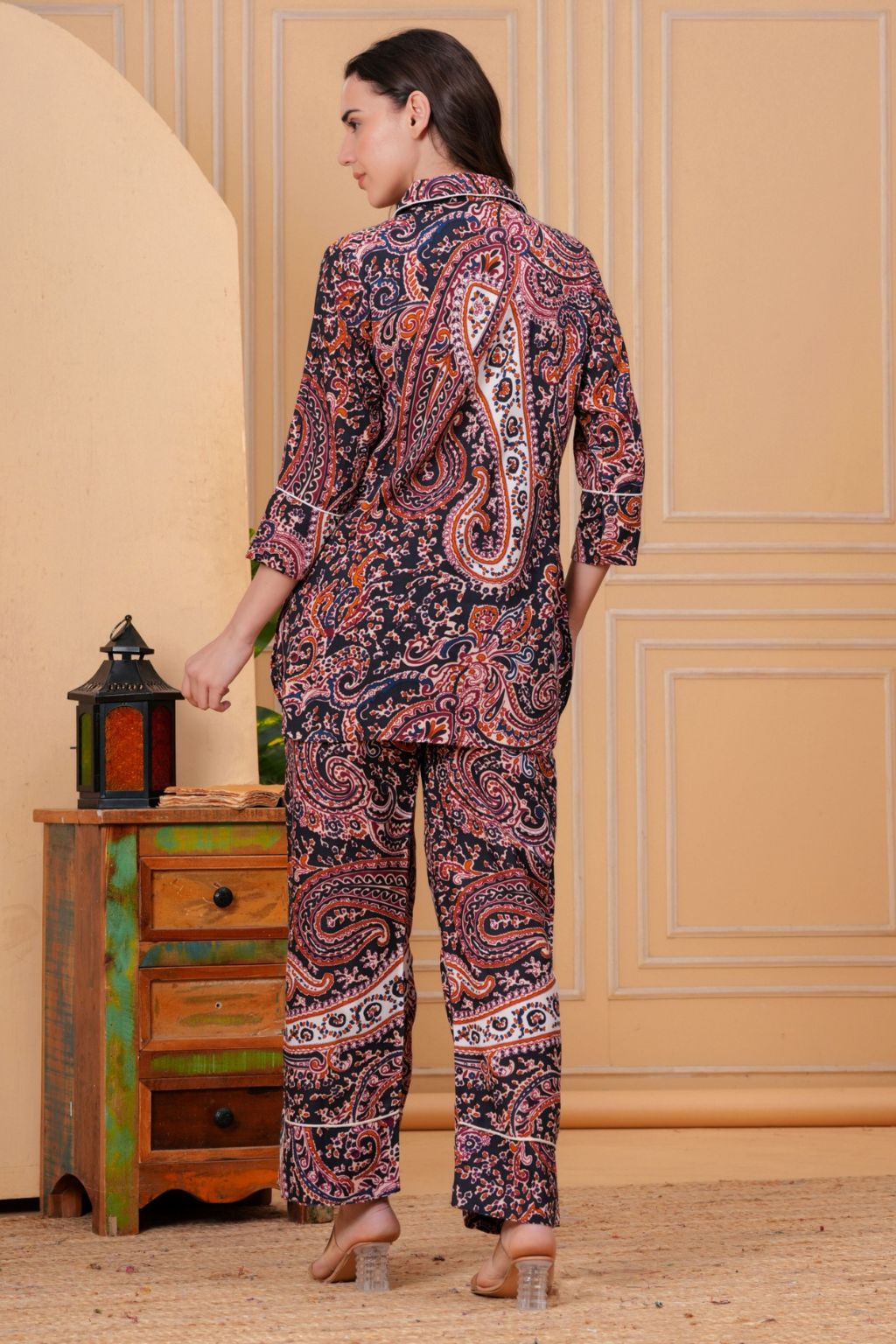 Navy Paisley Printed Viscose Rayon Co-ord Set for Women