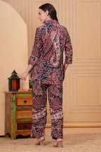 Navy Paisley Printed Viscose Rayon Co-ord Set for Women
