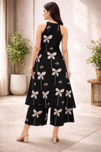 Black Printed Viscose Rayon Kurta Set for Women
