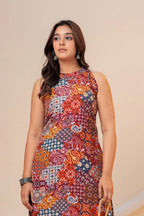Rust Multi-Print Viscose Rayon A-Line Kurta Set for Women