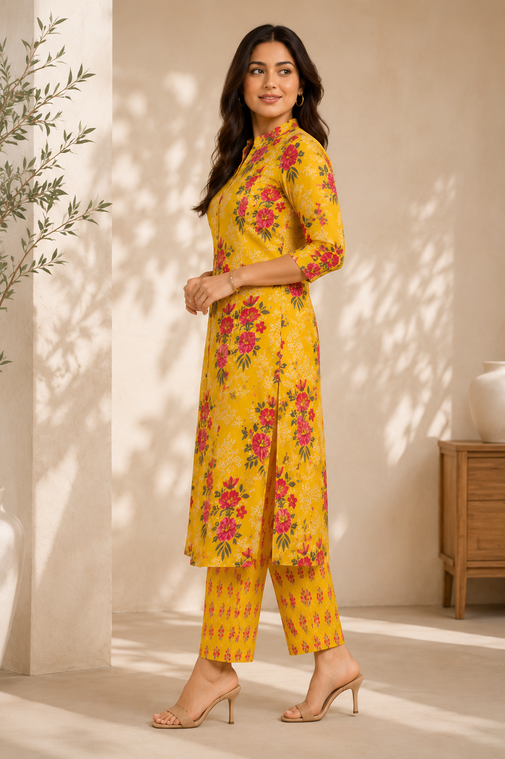 Mustard Floral Kurta Set