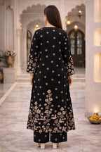 Elegant Black Floral Printed Viscose Rayon Kurta Set for Women