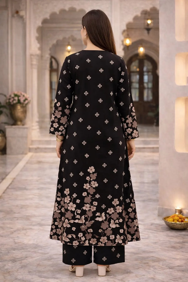 Elegant Black Floral Printed Viscose Rayon Kurta Set for Women