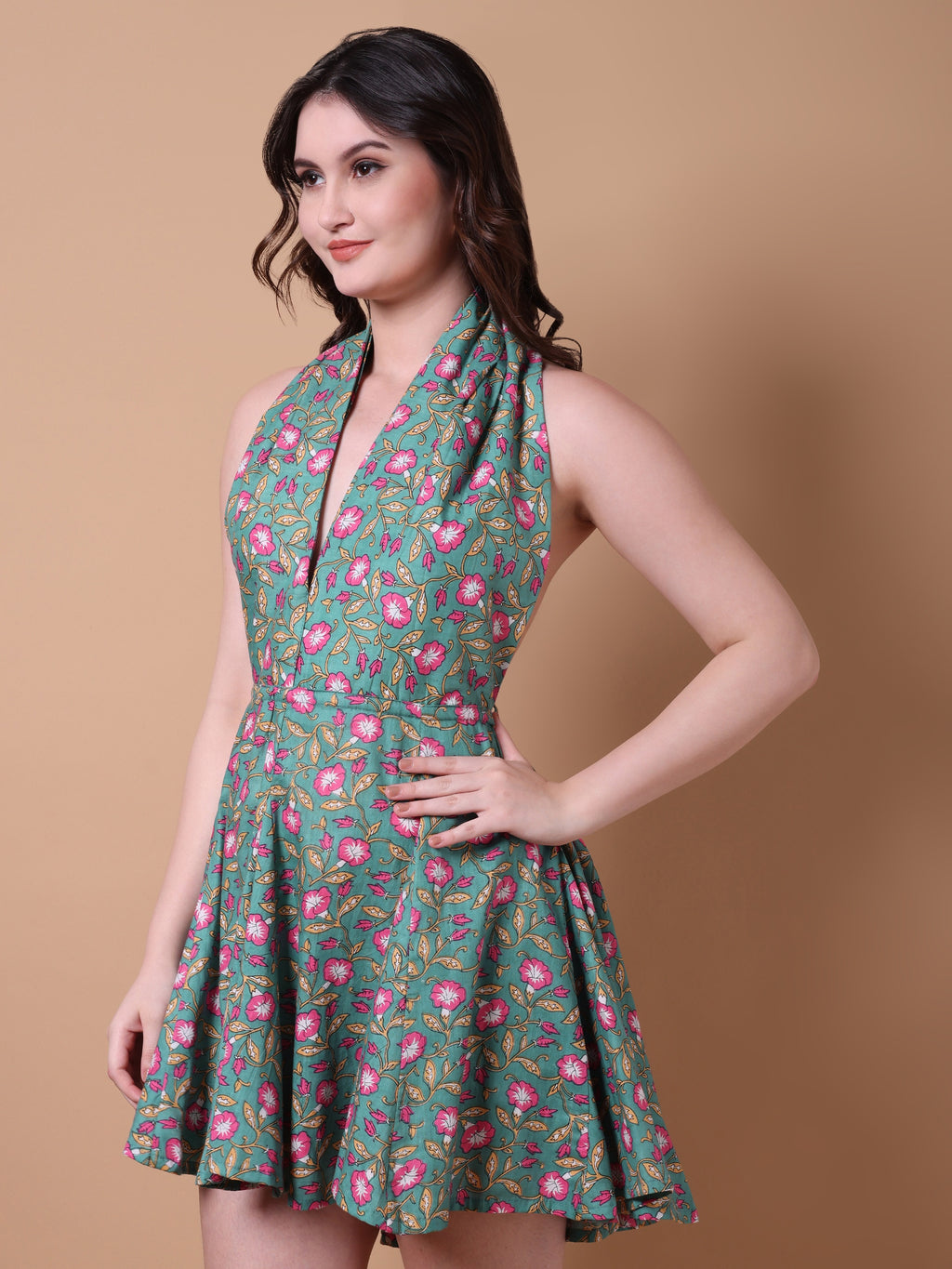 Floral Print Halter Mini Dress