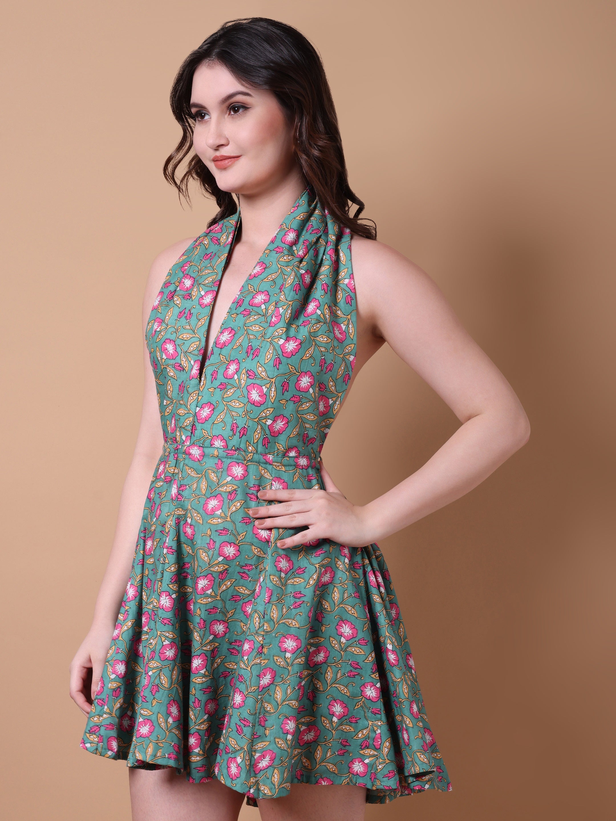 Floral Print Halter Mini Dress