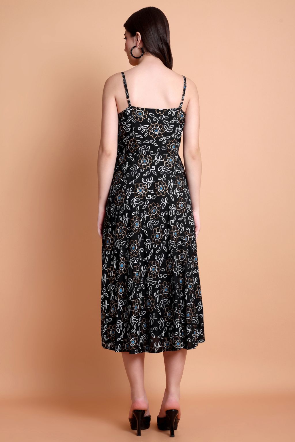 Black Floral Printed Viscose Rayon Fit & Flare Dress for Women