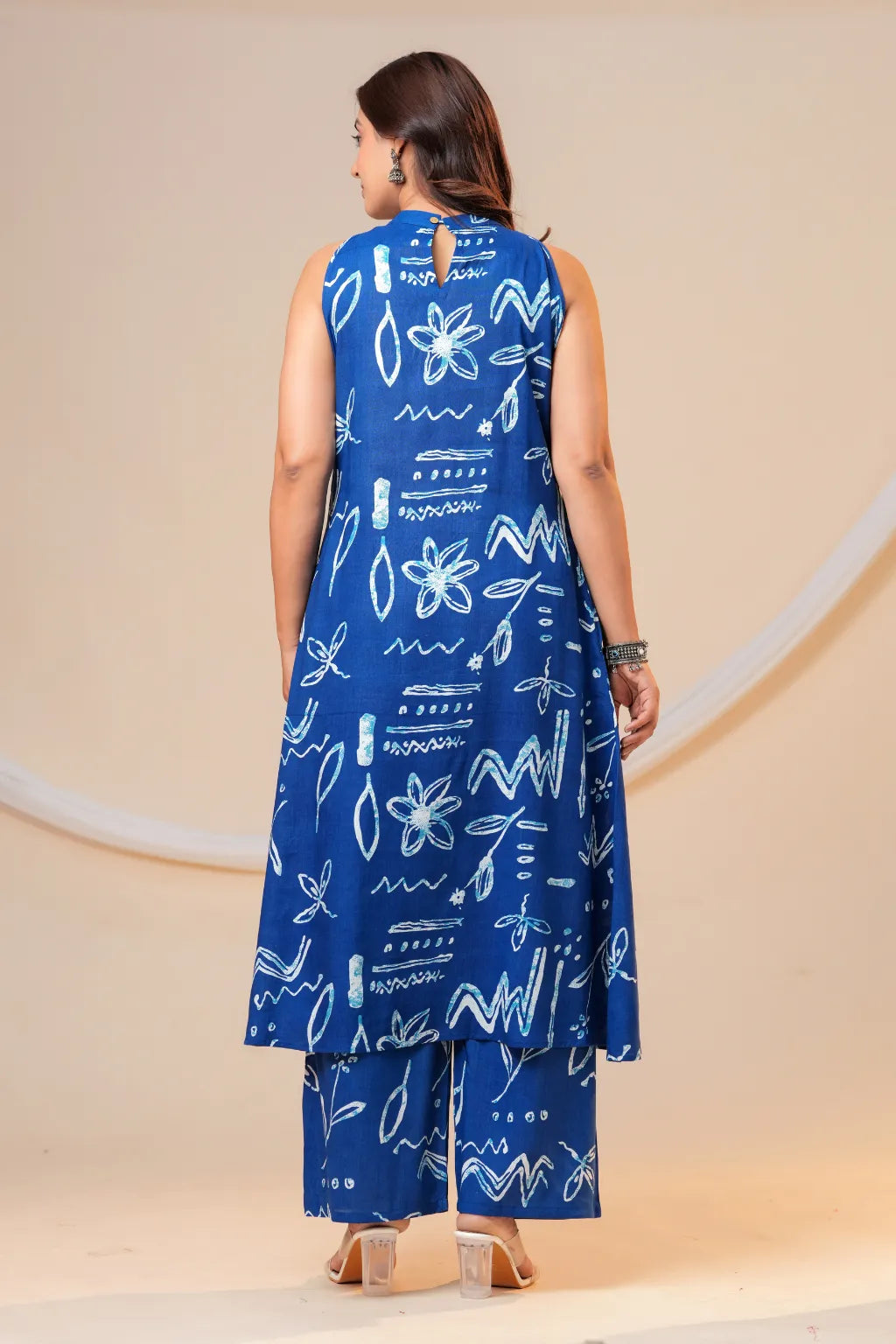 Women's Blue Printed Viscose Rayon Kurta Pant Co-Ord Set