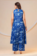 Women's Blue Printed Viscose Rayon Kurta Pant Co-Ord Set