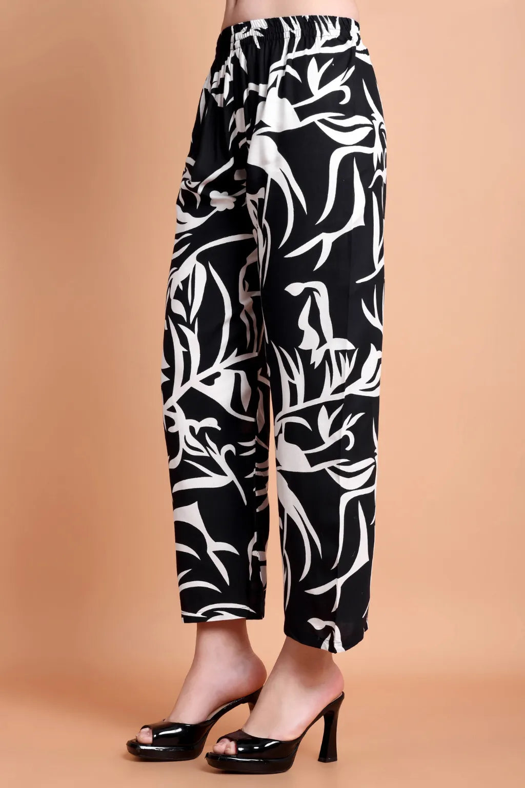 Women Black Abstract Printed Viscose Rayon Kurta Set | Shirt Collar Kurti with Pants