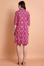 Pink Floral Printed Viscose Rayon A-Line Kurti for Women