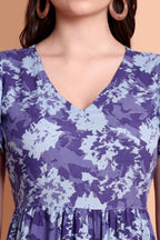 Purple Printed Viscose Rayon Tiered Midi Dress for Women