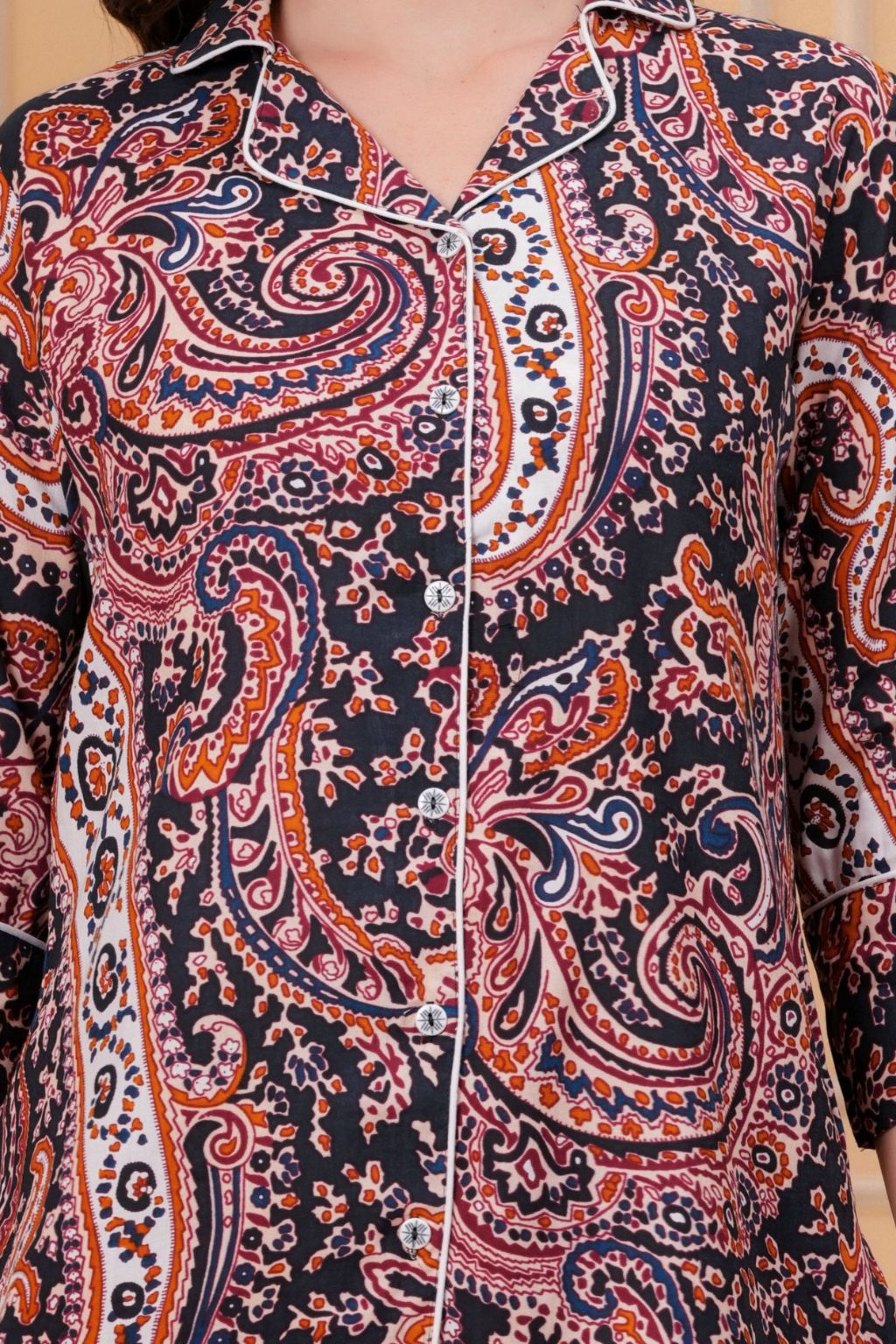 Navy Paisley Printed Viscose Rayon Co-ord Set for Women