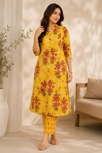 Mustard Floral Kurta Set