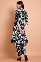 Women Black Abstract Printed Viscose Rayon Kurta Set | Shirt Collar Kurti with Pants