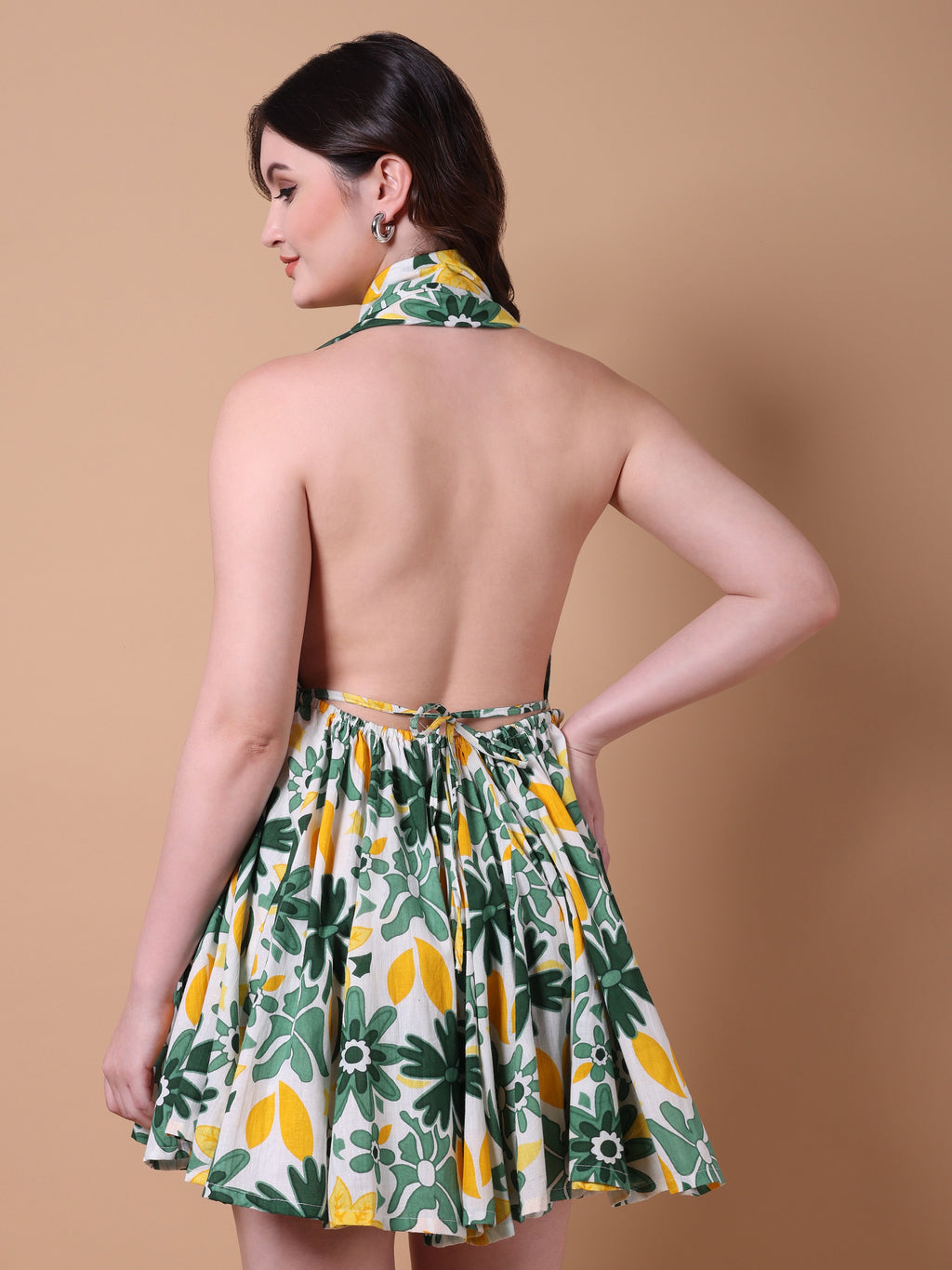 Green & Yellow Floral Mini Dress