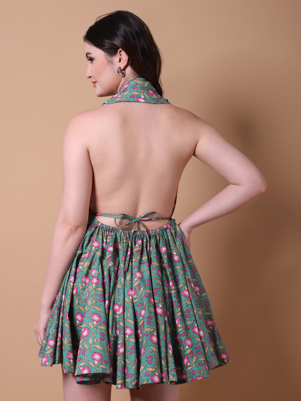 Floral Print Halter Mini Dress
