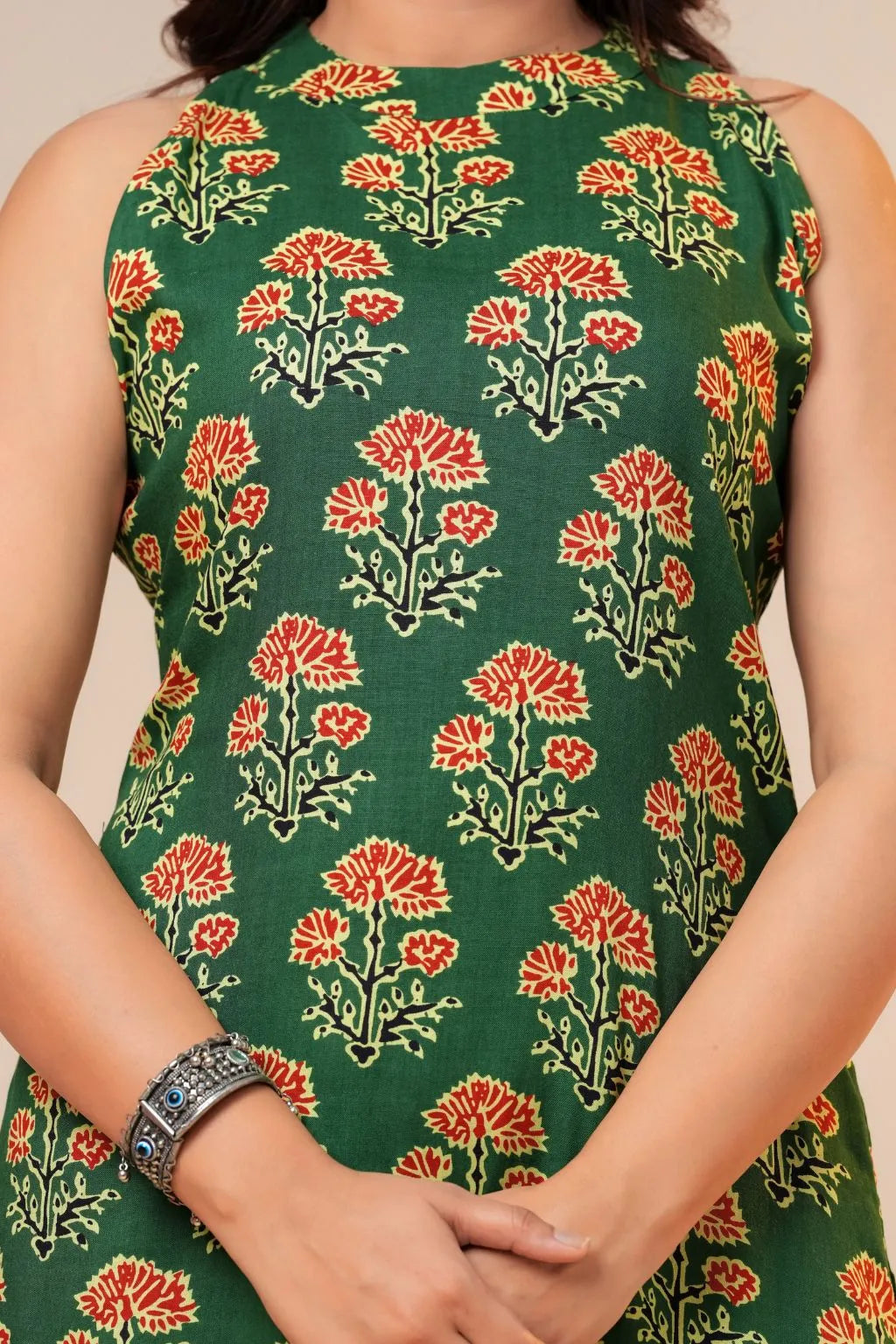 Green Floral Printed Viscose Rayon Kurta Pant Co-Ord Set