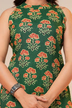Green Floral Printed Viscose Rayon Kurta Pant Co-Ord Set