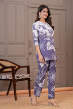 Lavender Floral Printed Viscose Rayon Co-ord Set for Women
