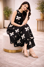 Black Printed Viscose Rayon Kurta Set for Women