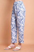 Women Blue Floral Printed Viscose Rayon Kurta Set | Shirt Collar Kurti with Pants