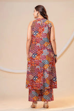 Rust Multi-Print Viscose Rayon A-Line Kurta Set for Women