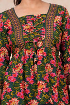 Women's Floral Printed Rayon Peplum Top | 3/4 Sleeves | Lace-Up Front Detail