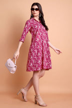 Pink Floral Printed Viscose Rayon A-Line Kurti for Women