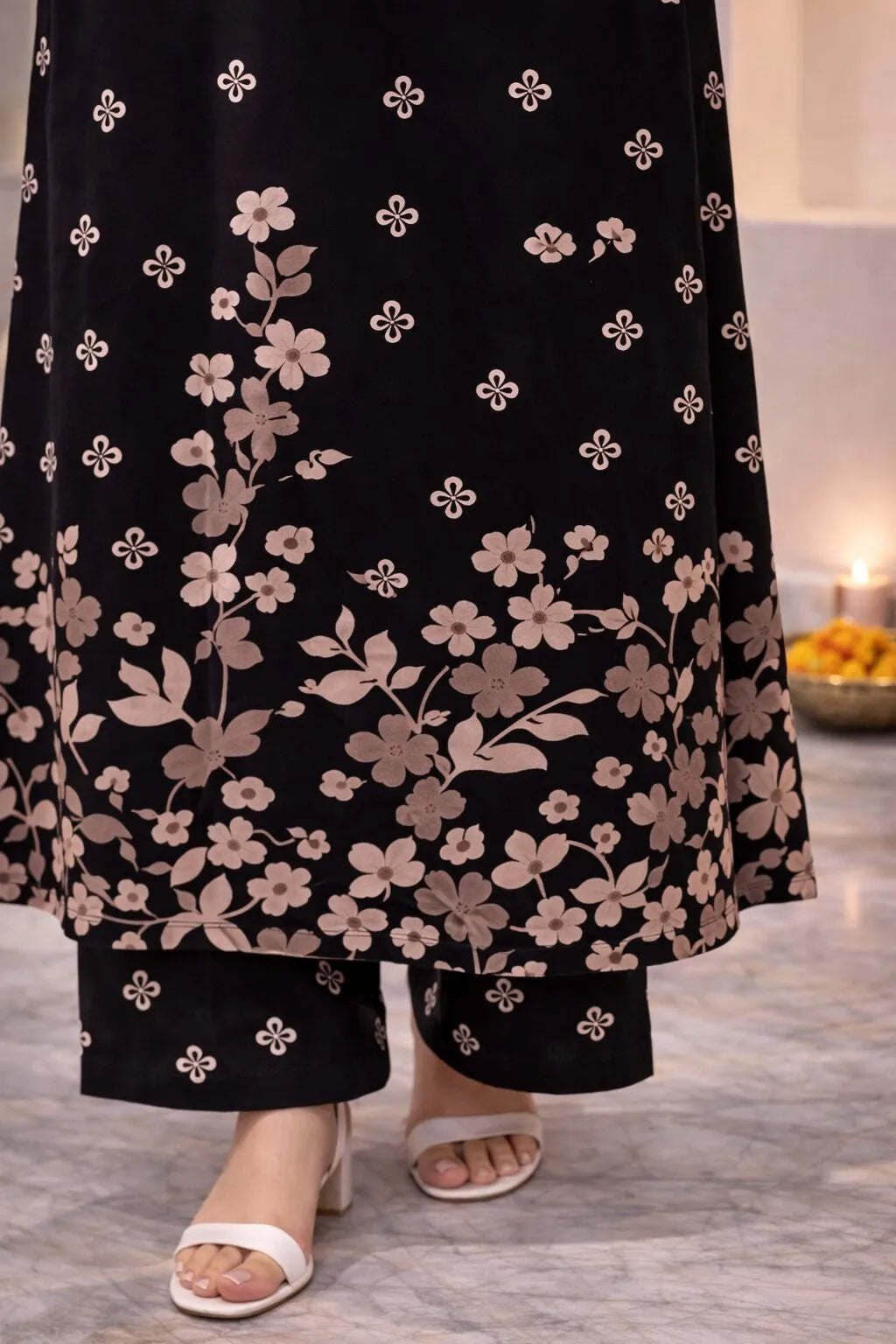 Elegant Black Floral Printed Viscose Rayon Kurta Set for Women