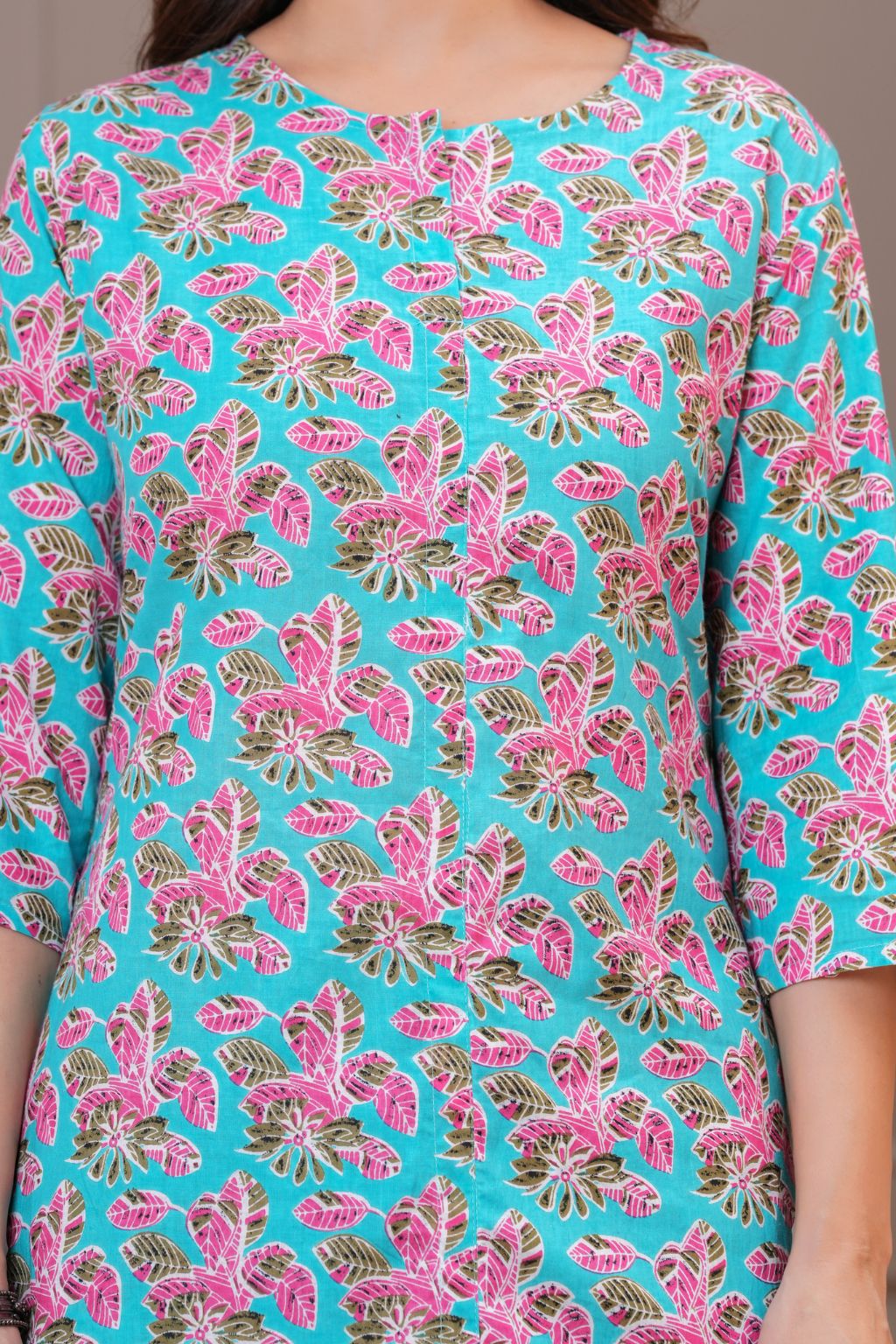 Turquoise Floral Printed Pure Cotton Kurta Pant Set for Women