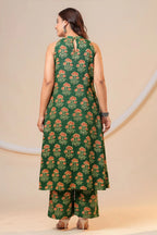 Green Floral Printed Viscose Rayon Kurta Pant Co-Ord Set