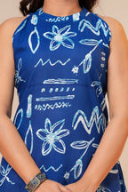 Women's Blue Printed Viscose Rayon Kurta Pant Co-Ord Set
