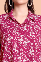 Pink Floral Printed Viscose Rayon A-Line Kurti for Women