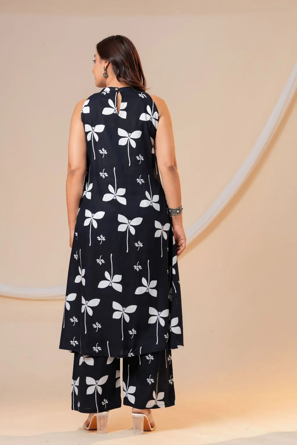 Women's Black Printed Viscose Rayon Kurta Pant Co-Ord Set
