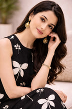 Black Printed Viscose Rayon Kurta Set for Women