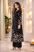 Elegant Black Floral Printed Viscose Rayon Kurta Set for Women